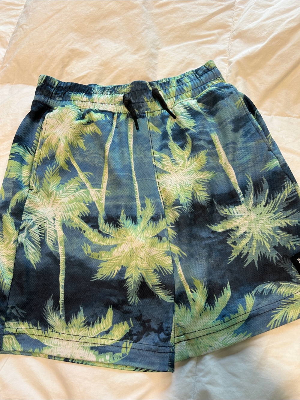 Abercrombie kids Blue Palm-Print Athletic Shorts with Green Accents